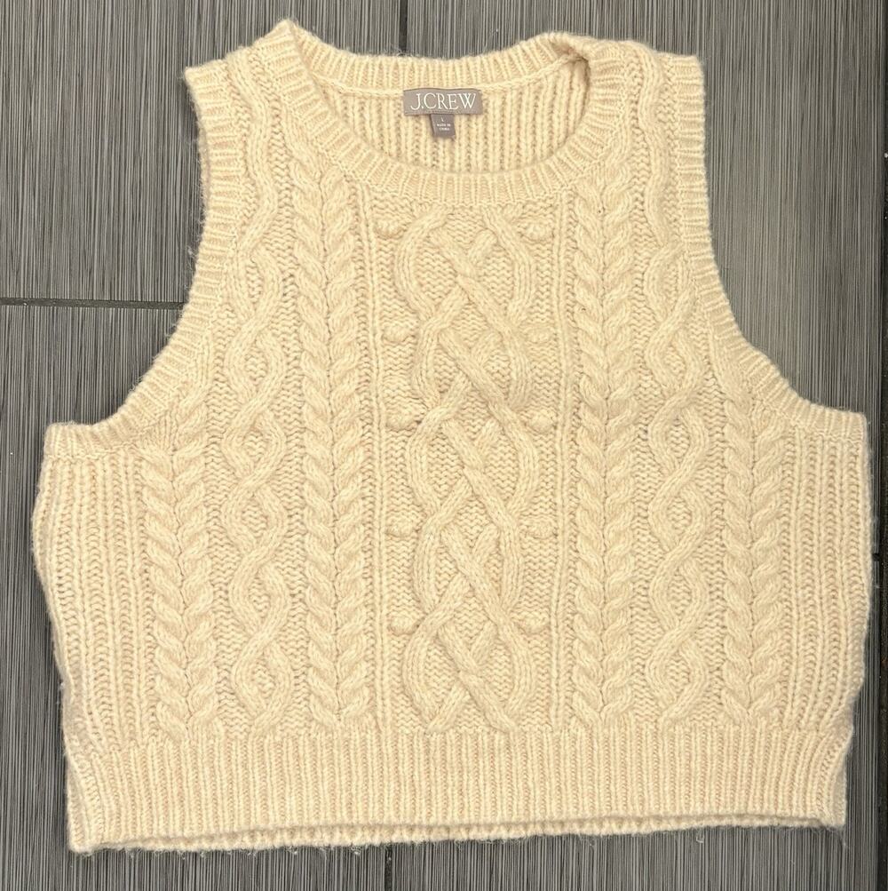 J.Crew Cropped Cable-knit Sweater Shell Chunky Knit Ivory Size Large Preppy